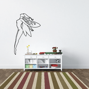 Fairy decal sticker with swooping line-art figure and wings
