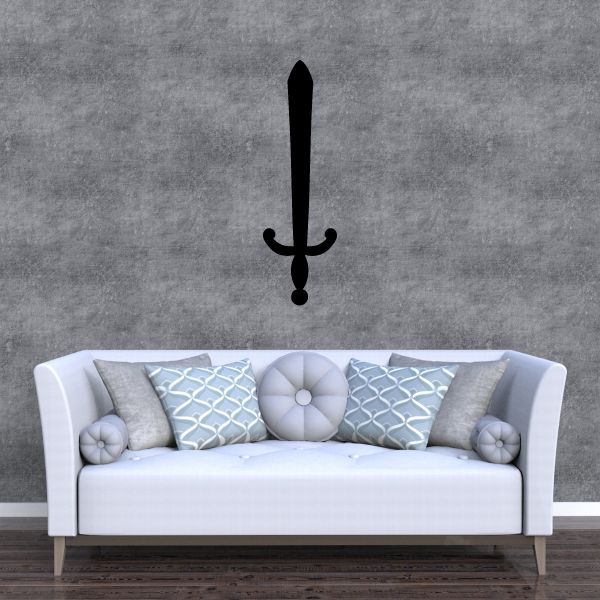 Black sword wall decal with curved handle and pointed blade