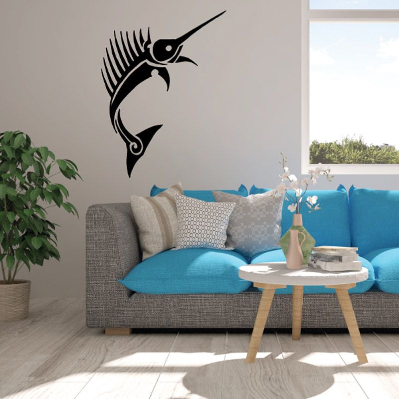 Swordfish spike back decal with bold black fish silhouette and spiky fins