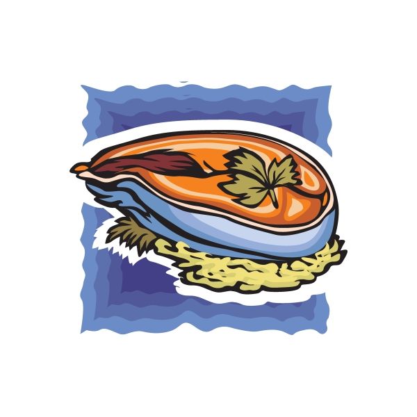 Swordfish sticker with orange and blue stylized fish across dark blue waves