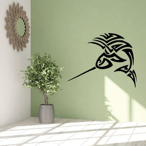 Tribal geometric swordfish wall decal in black with outlined fins and tail
