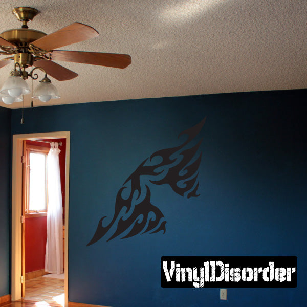 Wall flame decal in dark mirrored scroll shapes