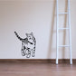 Tabby cat shuffle wall decal, black and white cartoon cat with striped tail