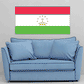 Tajikistan flag sticker: rectangular red, white, green with gold emblem and stars
