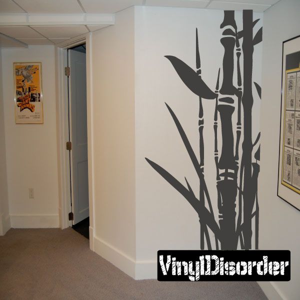 Tall bamboo wall decal kit with leaf and stalk silhouettes, dark black design