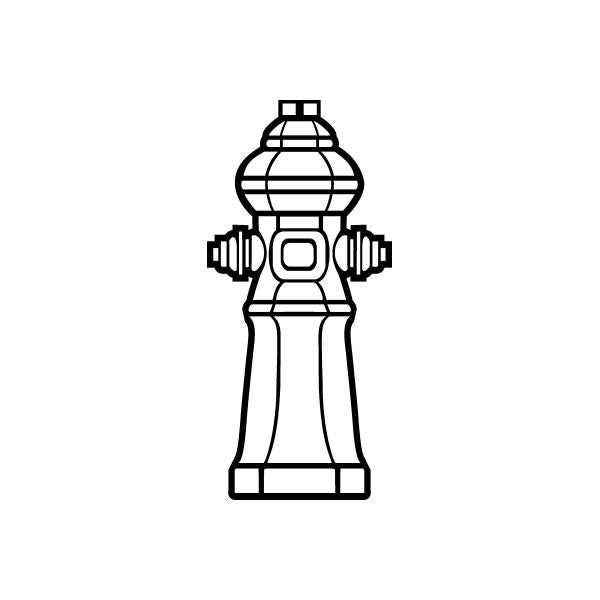 Tall fire hydrant decal with line-art outline and detailed hydrant body