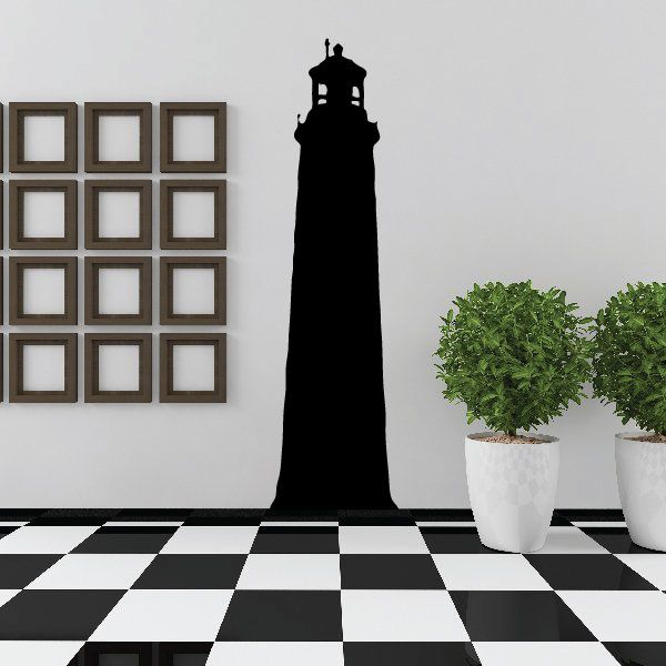 Tall lighthouse decal sticker with black lighthouse silhouette