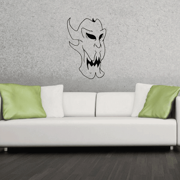 Monster mask wall decal with black skull design and curved horns