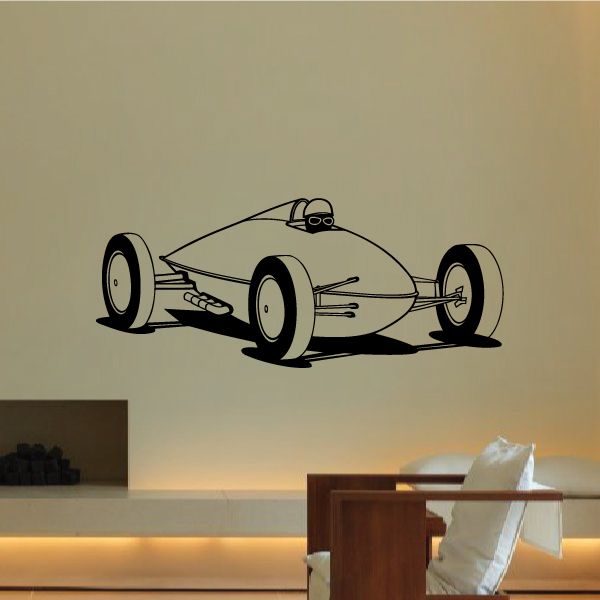 Gray and black tank-style race car decal with front wheels and cannon detail
