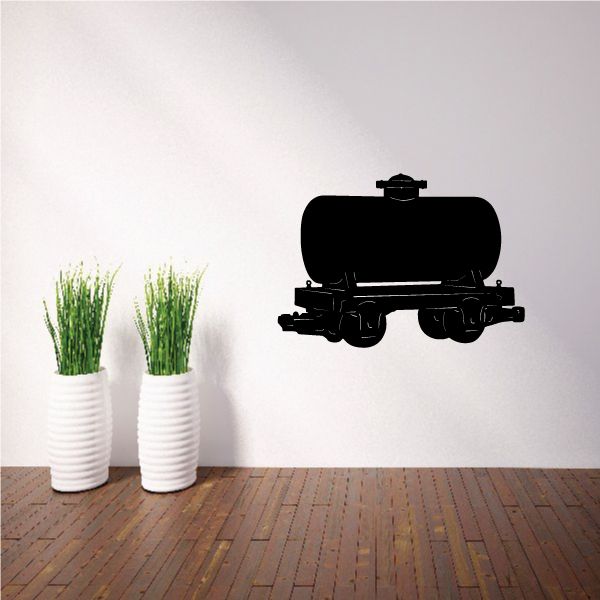 Tank car decal with black tanker silhouette and wheels, flat vinyl style