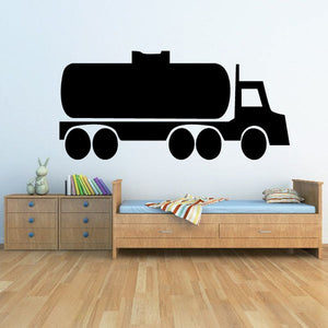 Tanker truck wall decal featuring a black truck silhouette with wheels and pipes