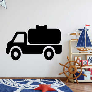 Black tanker truck wall decal with wheels and cab silhouette.