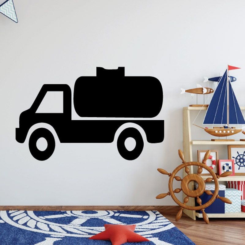 Black tanker truck wall decal with wheels and cab silhouette.