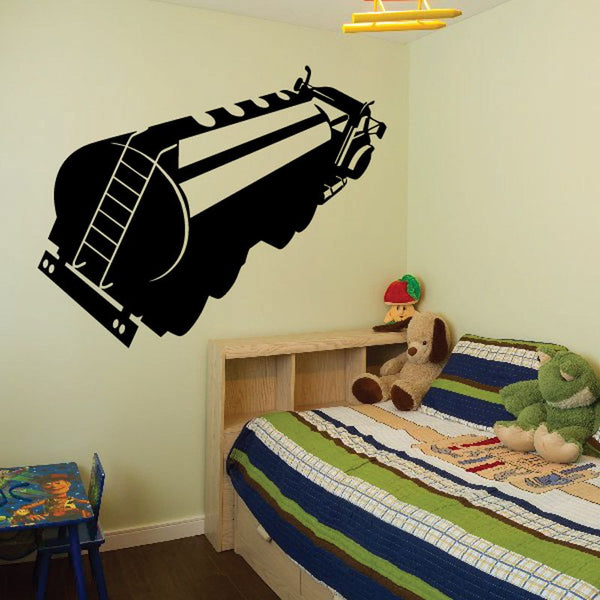 Tanker truck wall decal in black with white stripe details, vinyl car decal