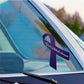 Purple awareness ribbon vinyl sticker with cursive text