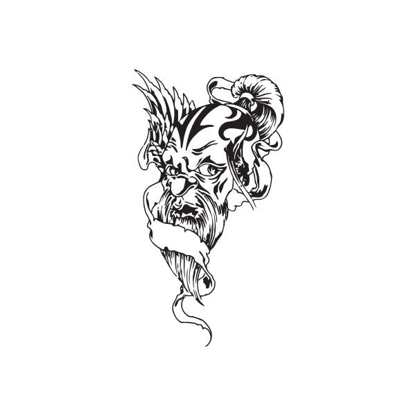 Tattooed wizard decal with black line-art face collage