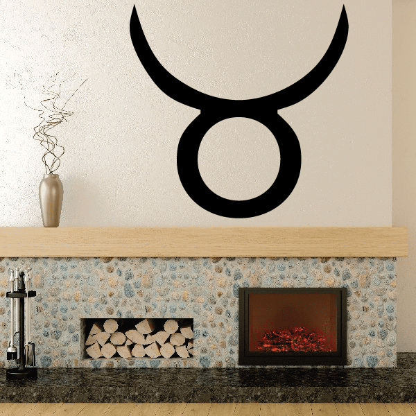 Taurus symbol decal, black zodiac sign with curved horns