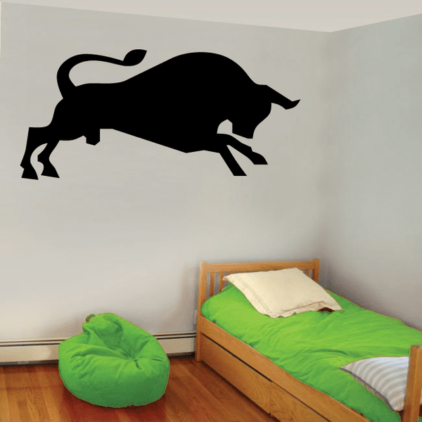 Charging bull wall decal, black silhouette with raised forelegs