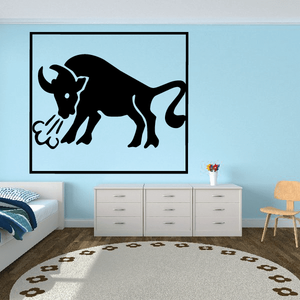 Framed Taurus bull decal with bold black bull silhouette inside a white frame