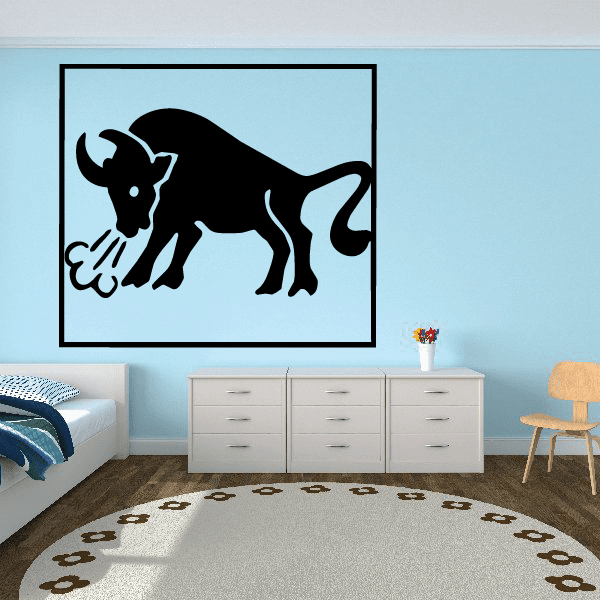 Framed Taurus bull decal with bold black bull silhouette inside a white frame