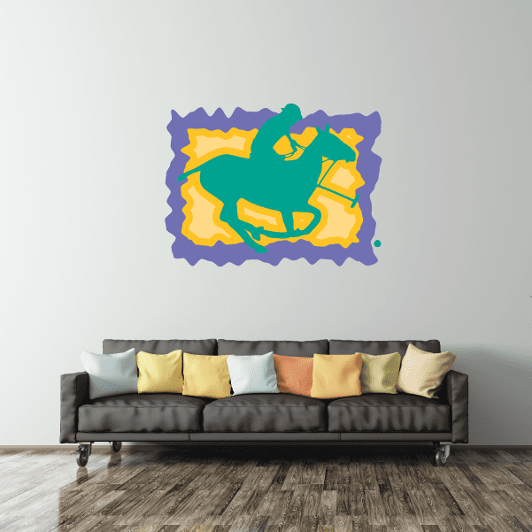 Teal green polo-style sticker with yellow emblem details