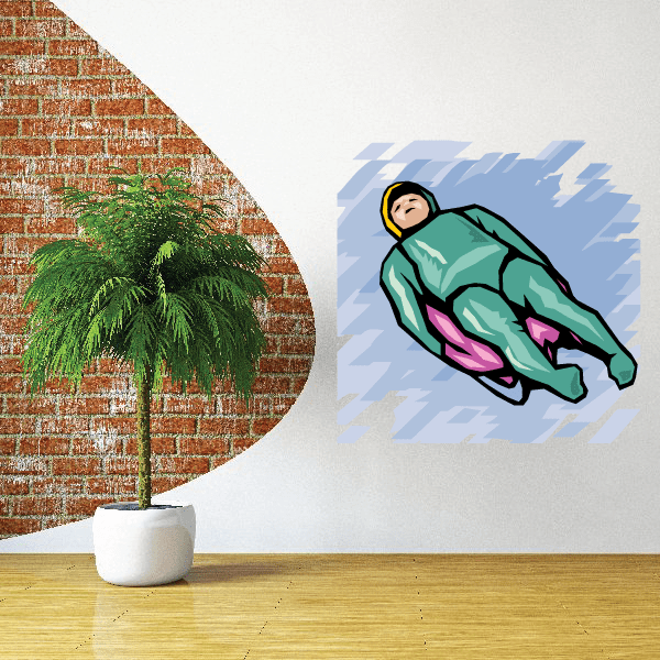 Image of Teal Lugeing Male Rider Printed Die Cut Decal