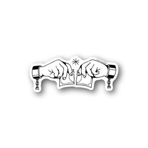 Vinyl sticker with white hands tearing a money bill graphic