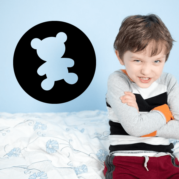 Teddy bear vinyl wall decal: black circle with light blue bear silhouette