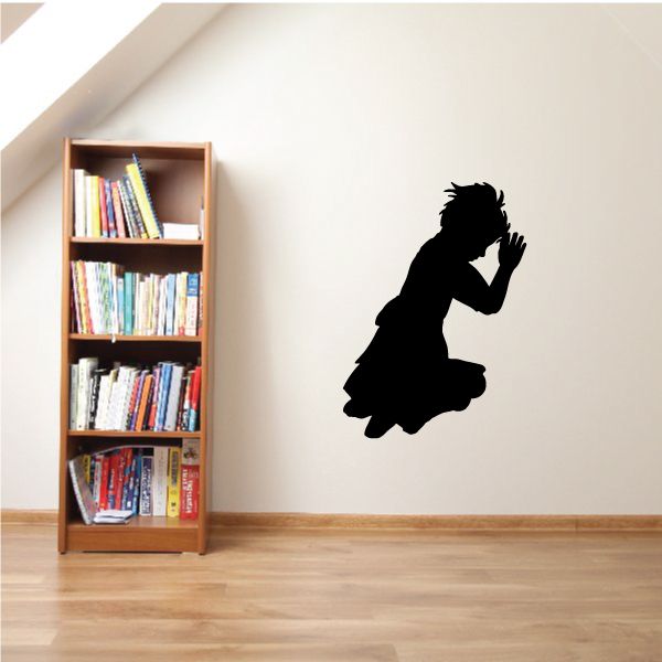 Teenage girl praying decal, black silhouette kneeling with clasped hands