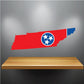 Tennessee state flag sticker shaped like Tennessee, red with blue star circle