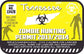 Zombie hunting permit sticker with yellow Tennessee text, green silhouettes, biohazard symbol