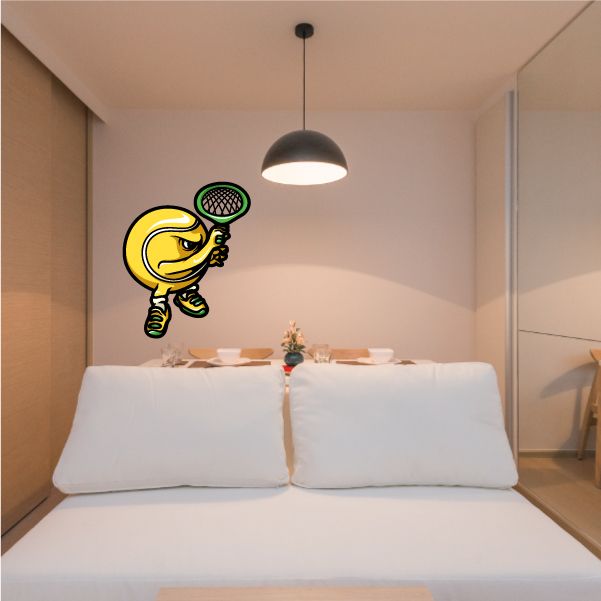 Tennis player wall decal vinyl sticker with tennis racket and ball, cartoon