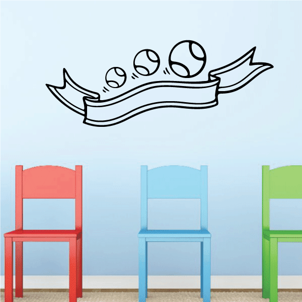 Tennis ball ribbon banner decal with three tennis balls and curved ribbon