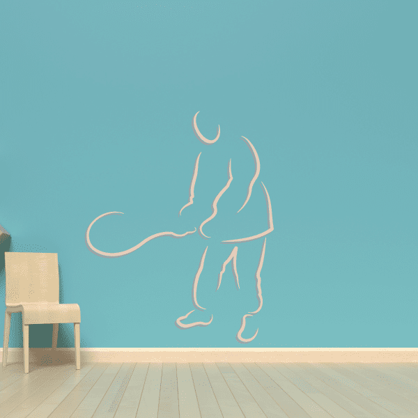 Tennis player wall decal sticker with light outline silhouette