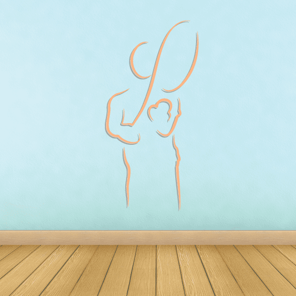 Tennis wall decal of orange line-art tennis player in swinging pose