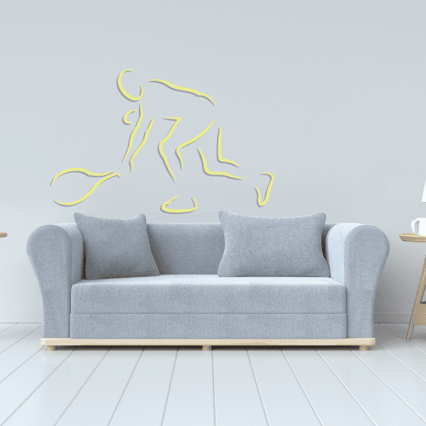 Tennis wall decal vinyl sticker, yellow racket player silhouette above couch