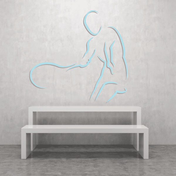 Tennis player wall decal in light blue, die-cut vinyl sticker silhouette