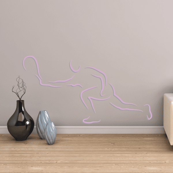 Tennis wall decal vinyl sticker, outline tennis player with racket, light pink line art