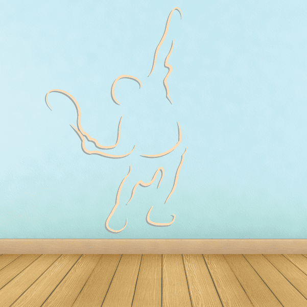 Tennis wall decal sticker, orange line-art tennis player silhouette