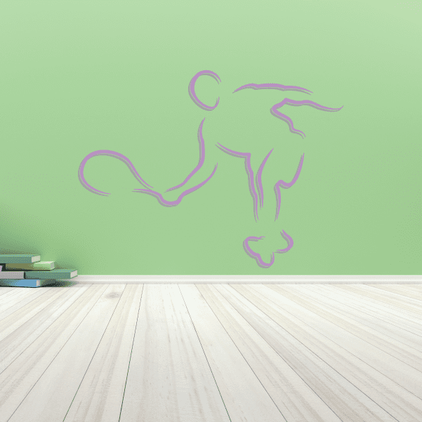 Purple tennis player wall decal sticker with racket and ball outline