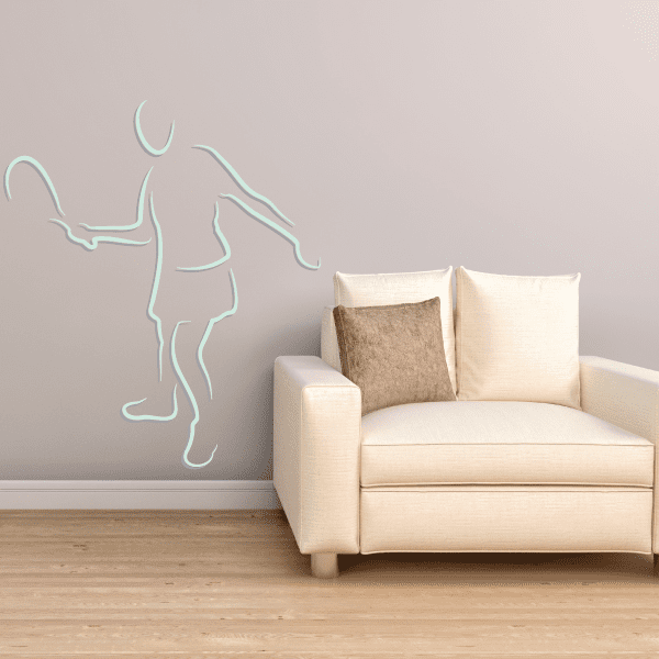 Tennis player wall decal sticker, light mint outline silhouette