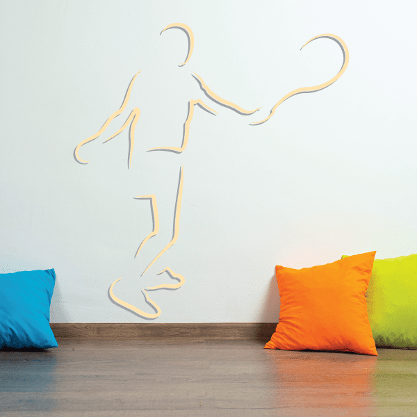 Tennis wall decal sticker: tennis player outline in light gold line