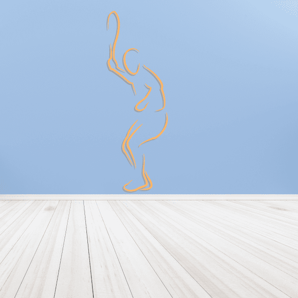 Tennis player vinyl wall decal sticker, orange line art figure.