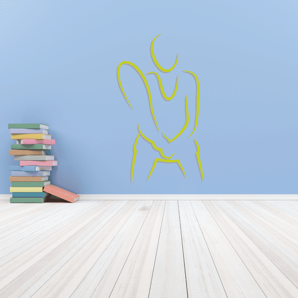 Green tennis player wall decal with racket, vinyl die-cut sticker