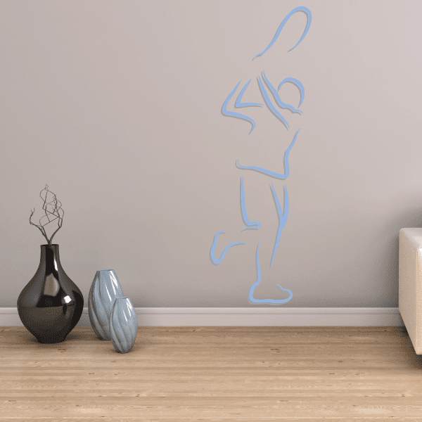 Tennis wall decal sticker with blue outline of a playing tennis person