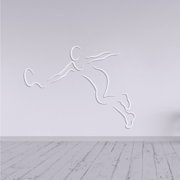 Tennis player wall decal sticker, white outline of a swing motion