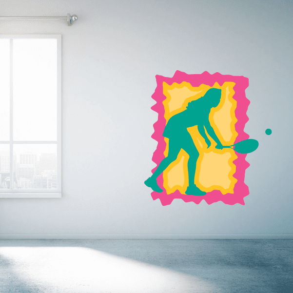 Tennis wall decal sticker with colorful racket and ball, die-cut vinyl