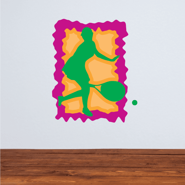 Colorful tennis wall decal sticker with stylized racket and ball graphic