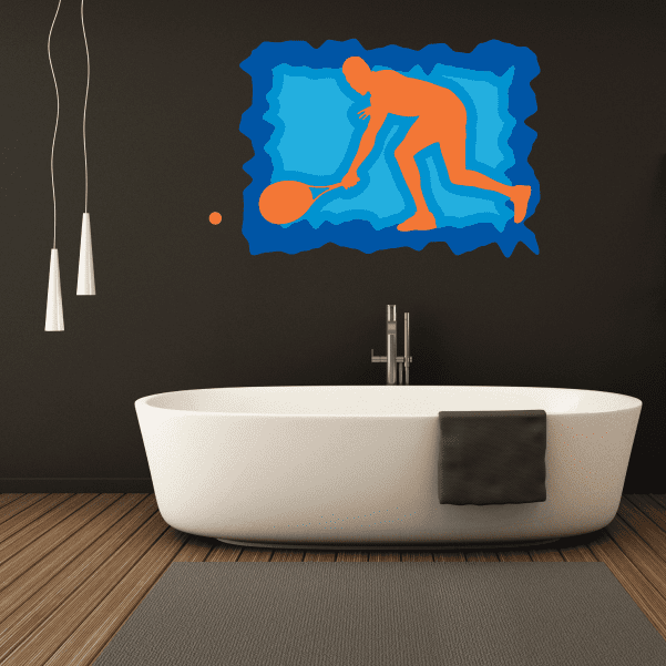 Colorful blue and orange tennis wall decal vinyl sticker, die-cut abstract figure
