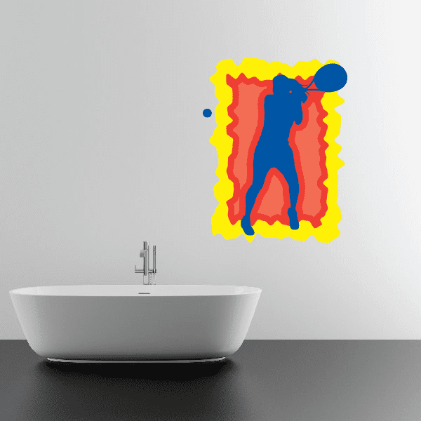 Tennis wall decal vinyl sticker with colorful player silhouette and racket, die-cut